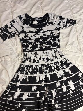 Danny & Nicole Black and White Floral Striped Knit Dress